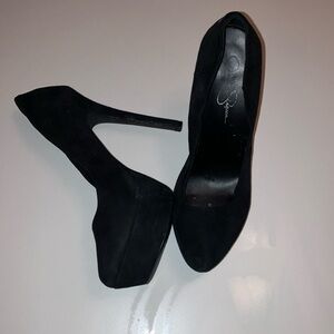 JESSICA SIMPSON Black Suede Leather Stiletto Heels 9.5, 6 in heel, 2 in platform